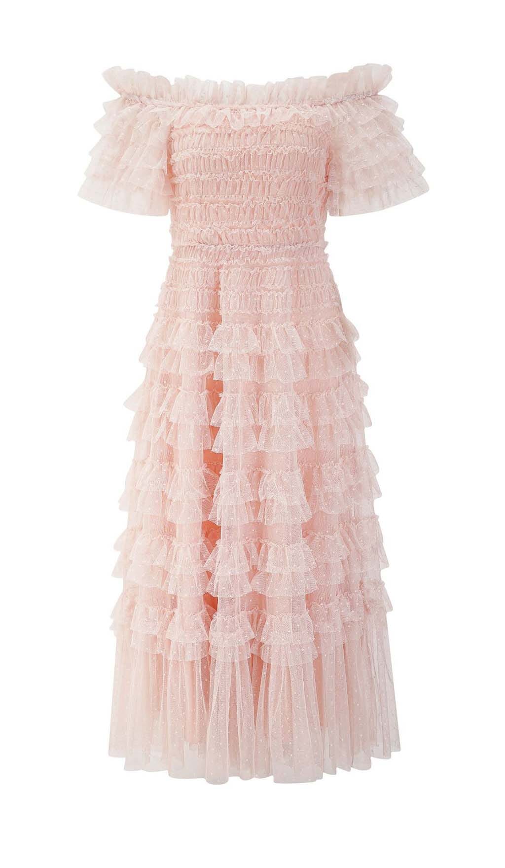 RUFFLE OFF SHOULDER TIERED MIDI DRESS IN PINK- STYLE OF CB - DRESSES ... RUFFLE OFF SHOULDER TIERED MIDI DRESS IN PINK- STYLE OF CB - DRESSES ...
