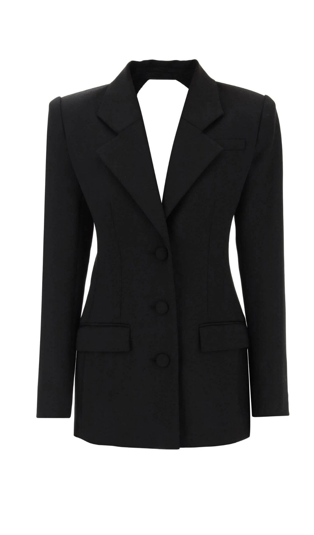 CRYSTAL TRIM BACK CUTOUT JACKET DRESS IN BLACKSHOULDER RHINESTONE MESH