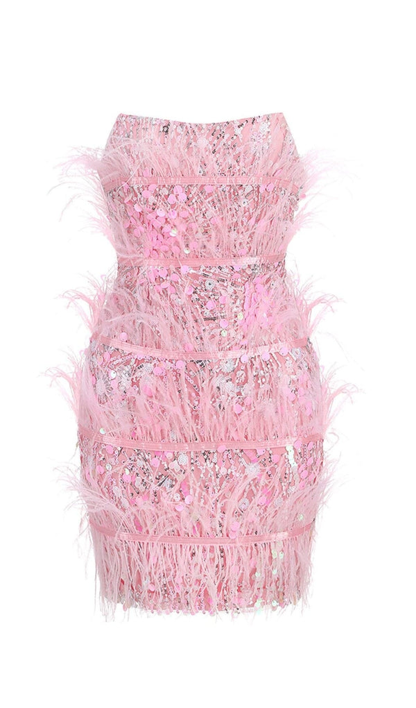STRAPLESS SEQUINS SHINY GLITTER DRESS IN PINK