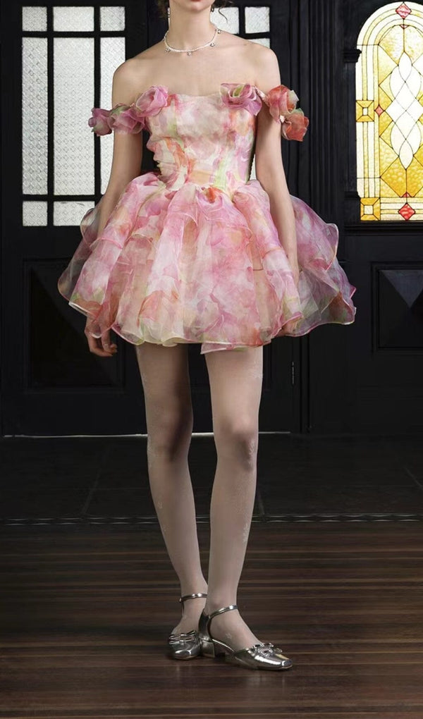 Pink Print Floral Silk Mini Strapless Mini Dress sis label 