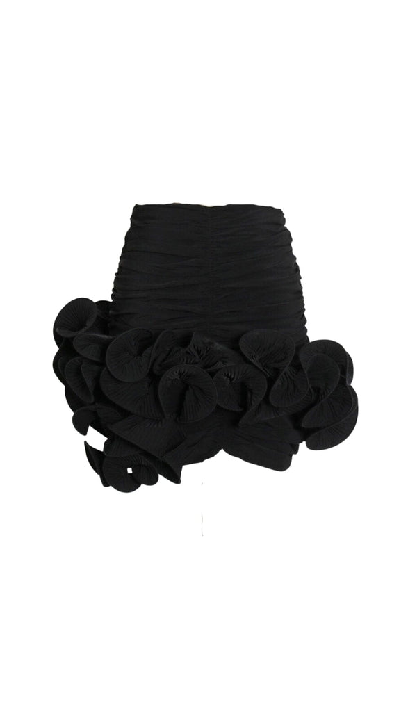 STRAPLESS FLOWER PLEATED SKIRT IN BLACK Skirts styleofcb 