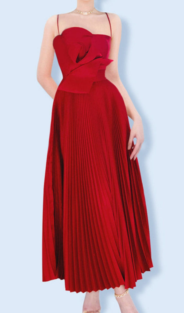 EMBELLISHED PLEATED MIDI DRESS IN WINE DRESS STYLE OF CB 