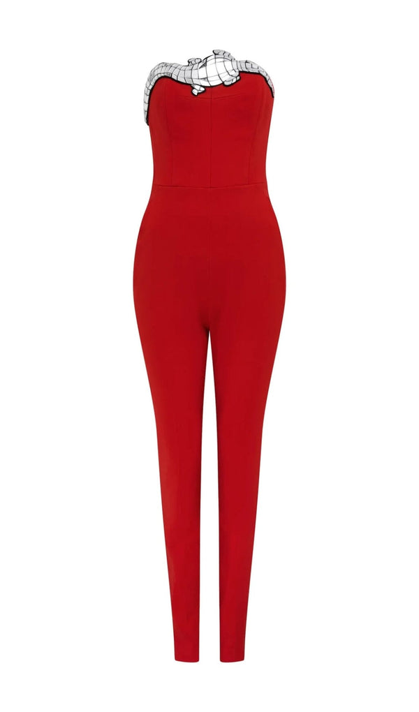 SEQUIN BANDAGE JUMPSUIT IN RED DRESS styleofcb 