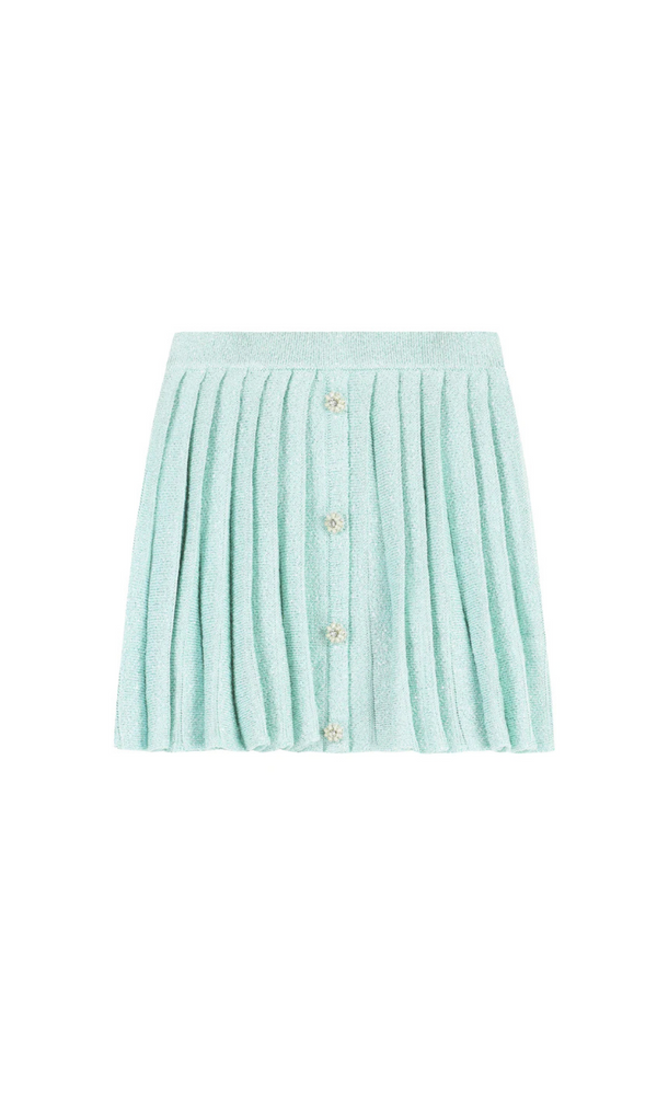 MINT SEQUIN PLEATED KNIT SKIRT
