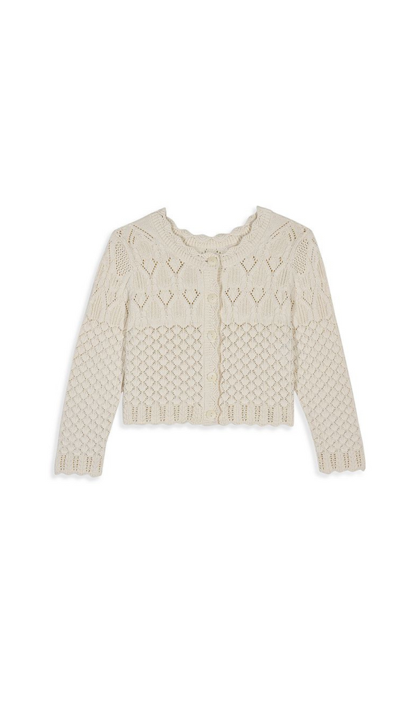 COTTON CROPPED OPEN KNIT CARDIGAN