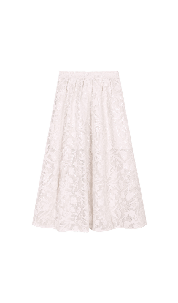 JUPON MESH FLORAL EMBROIDERED MAXI SKIRT