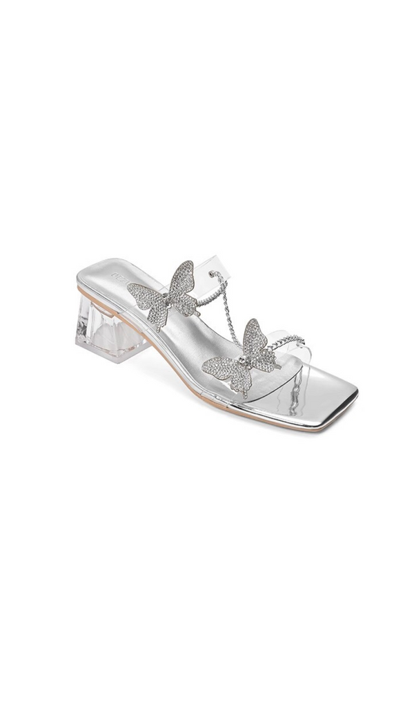 SILVER BUTTERFLY STRAPPY SANDALS
