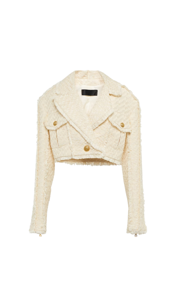 TWEED CROPPED JACKET WITH PLATED IN LVORY