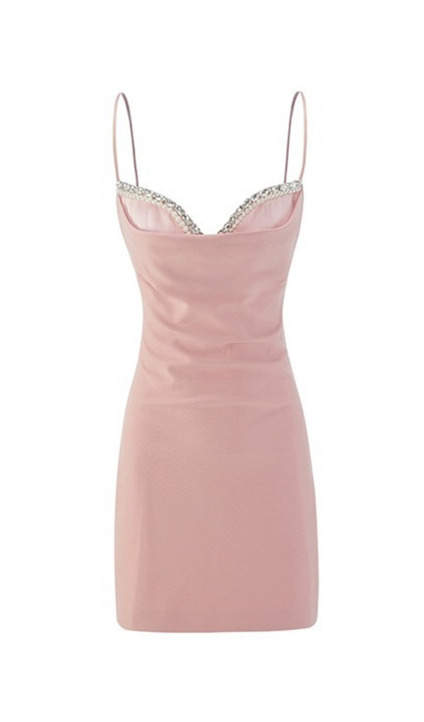 CRYSTAL CAMISOLE MINI DRESS IN PINK