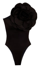 EXAGGERATED 3D FLOWER BODYSUIT IN BLACK