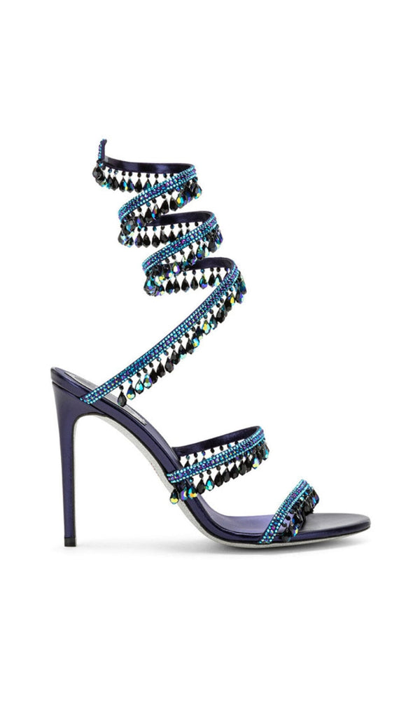 SNAKE RHINESTONE SANDALS IN BLUE Shoes sis label 