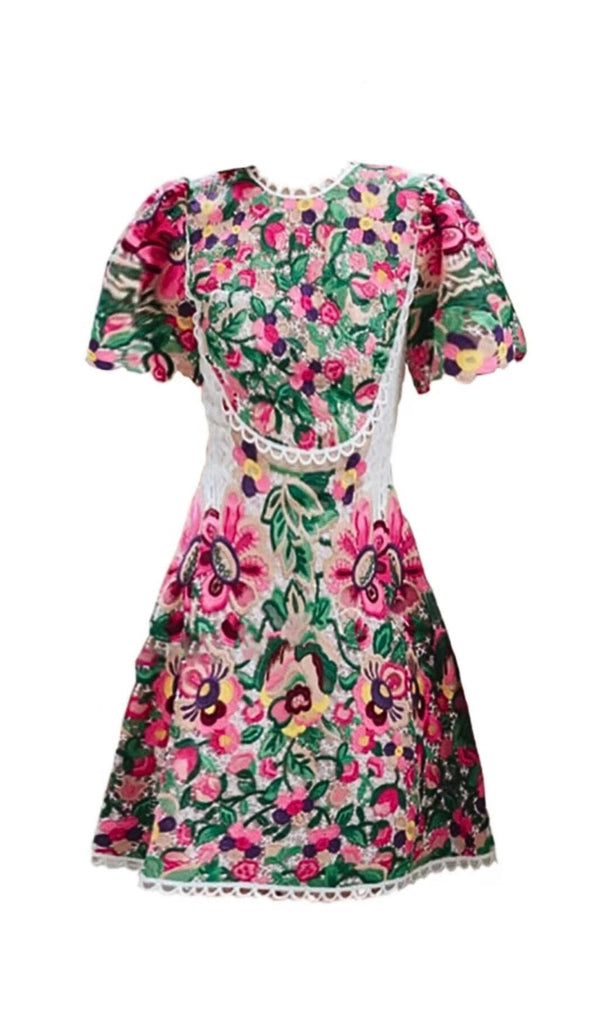 FLORAL-EMBROIDERED LACE MINI DRESS DRESS STYLE OF CB 