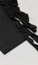 RUFFLE HIGH-LOW DRESS IN BLACK