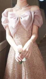 PINK SEQUIN STRAPLESS GOWN
