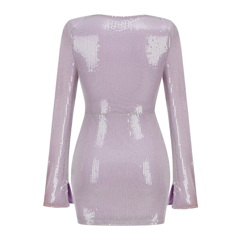 LONG SLEEVE SEQUIN MINI DRESS IN ICE LAVENDER