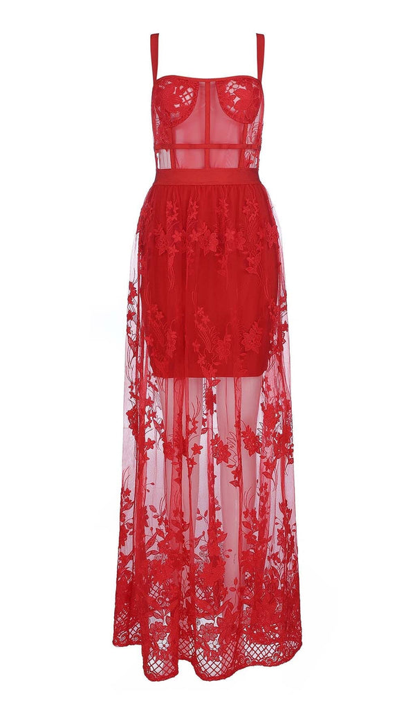 FLORAL CORSET LACE MAIX DRESS IN RED