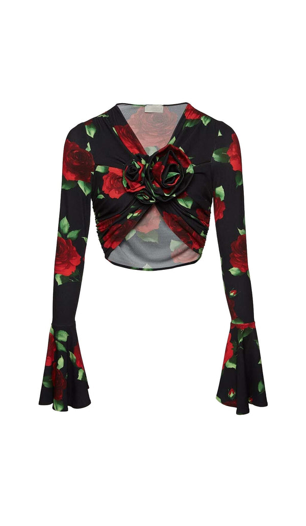 FLORAL-PRINT CROP TOP IN BLACK DRESS STYLE OF CB 