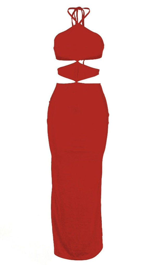 HALTERNECK CUTOUT MAXI DRESS IN RED