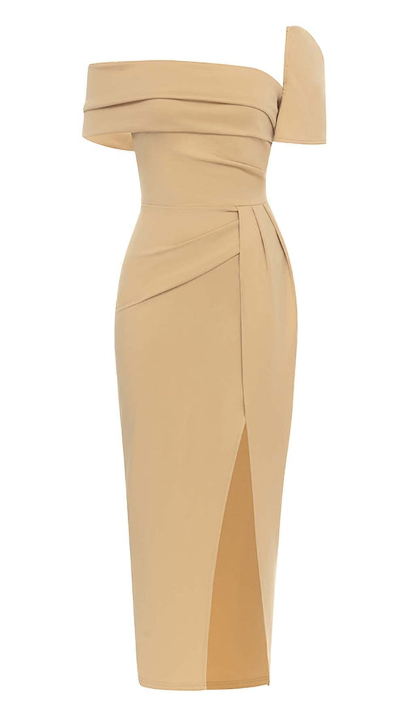 ONE SHOULDER BANDAGE MAXI DRESS IN APRICOT styleofcb 