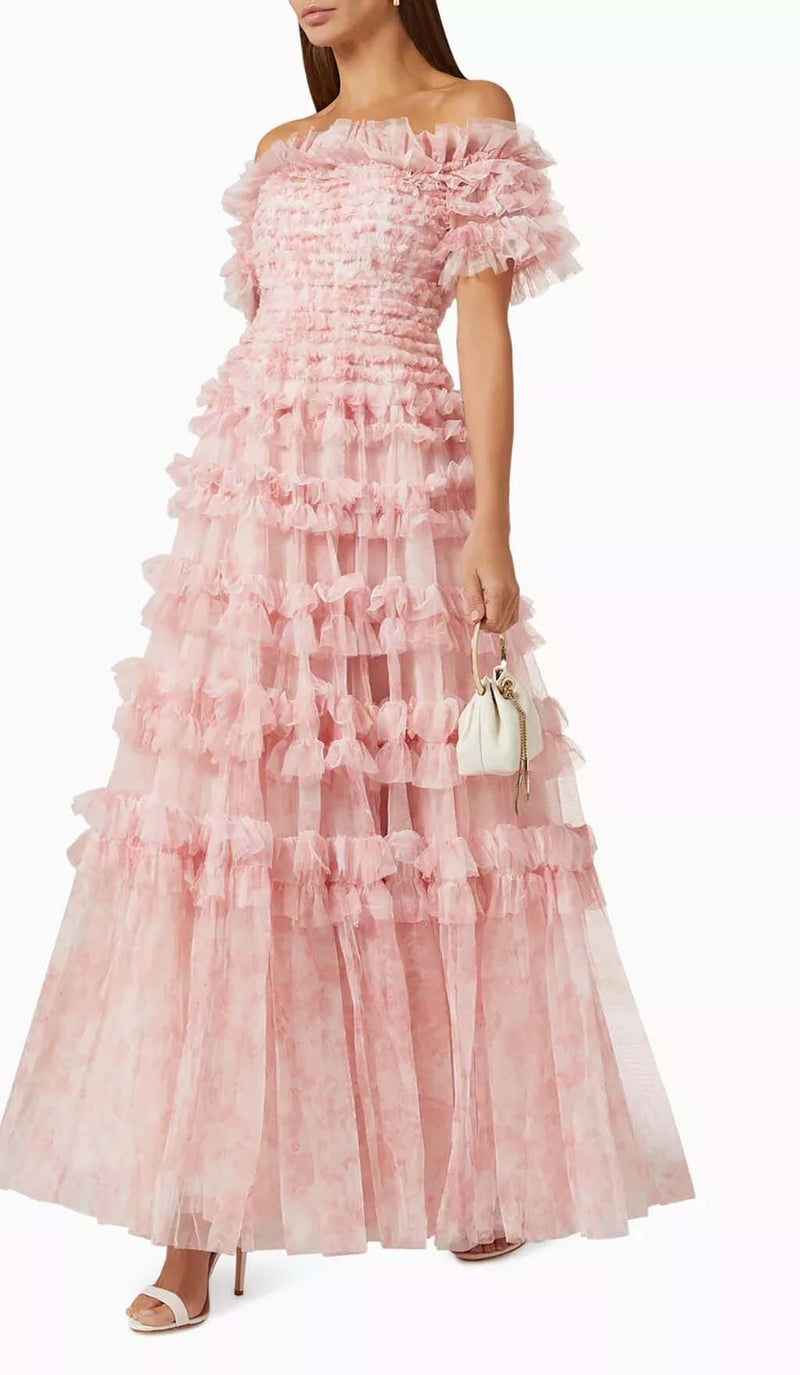 RUFFLE OFF SHOULDER TIERED MIDI DRESS IN PINK- STYLE OF CB - DRESSES ... RUFFLE OFF SHOULDER TIERED MIDI DRESS IN PINK- STYLE OF CB - DRESSES ...