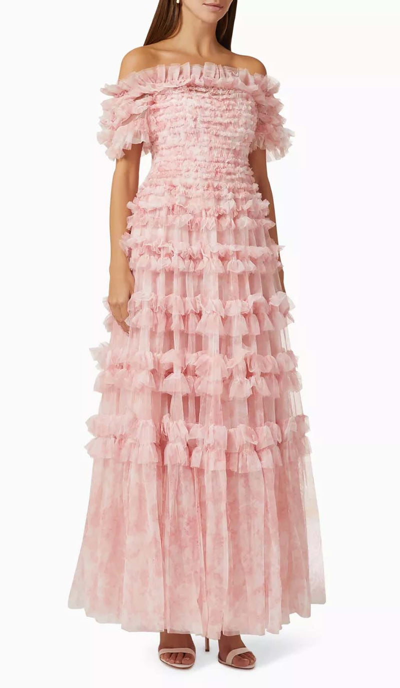RUFFLE OFF SHOULDER TIERED MIDI DRESS IN PINK- STYLE OF CB - DRESSES ... RUFFLE OFF SHOULDER TIERED MIDI DRESS IN PINK- STYLE OF CB - DRESSES ...