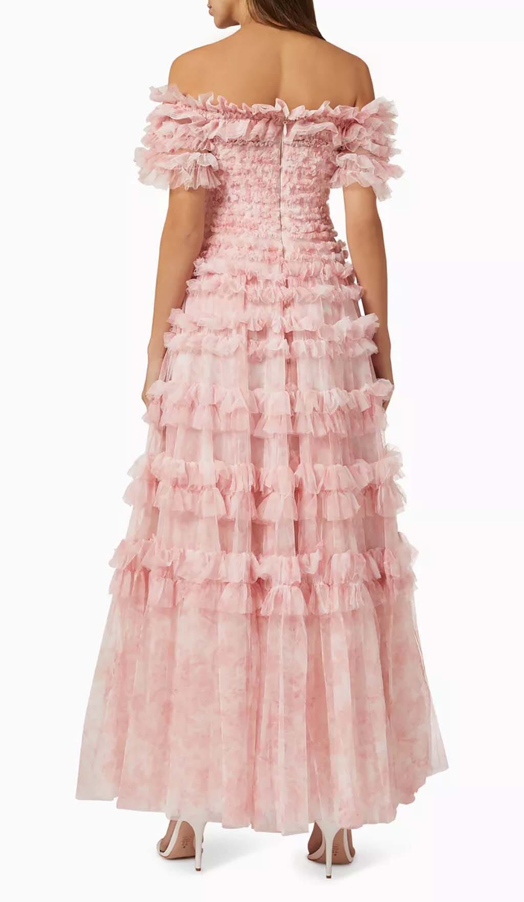RUFFLE OFF SHOULDER TIERED MIDI DRESS IN PINK- STYLE OF CB - DRESSES ... RUFFLE OFF SHOULDER TIERED MIDI DRESS IN PINK- STYLE OF CB - DRESSES ...