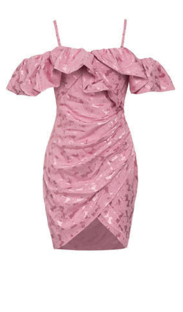 STRAP RUFFLE RUCHED MINI DRESS IN PINK