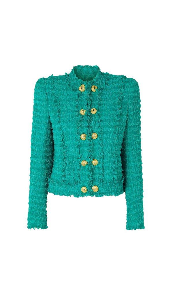 COTTON-BLEND TWEED JACKET IN GREEN DRESS STYLE OF CB 
