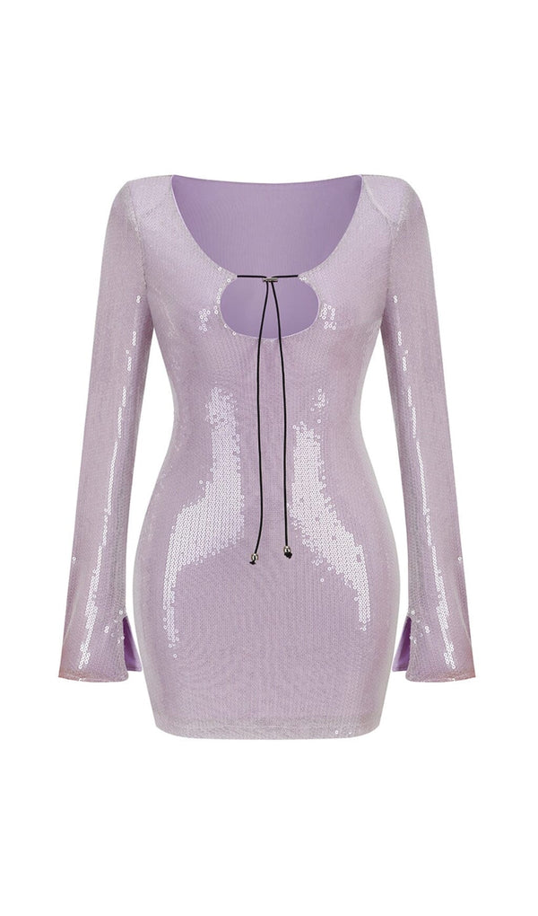 LONG SLEEVE SEQUIN MINI DRESS IN ICE LAVENDER DRESS STYLE OF CB 