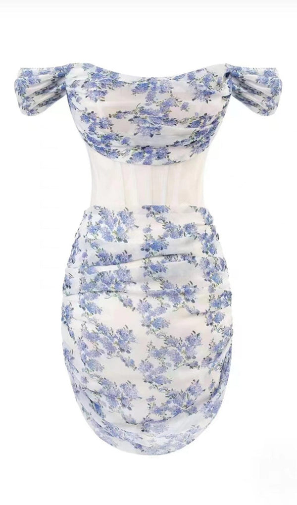 FLORAL -PRINT CORSET MINI DRESS IN LILAC FLOWERS