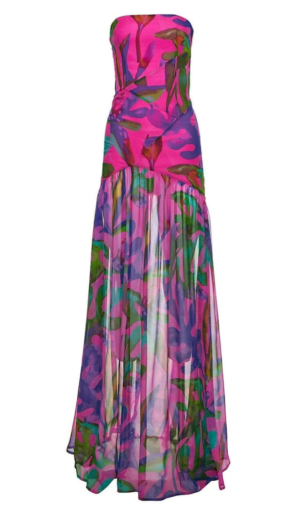 FLORAL-PRINT SILK CHIFFON MAXI DRESS IN RED DRESS STYLE OF CB 