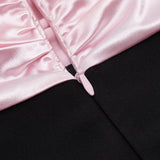 SPLICING ONE LINE SHOULDER LARGE BOW DRESS IN BLACK AND PINK