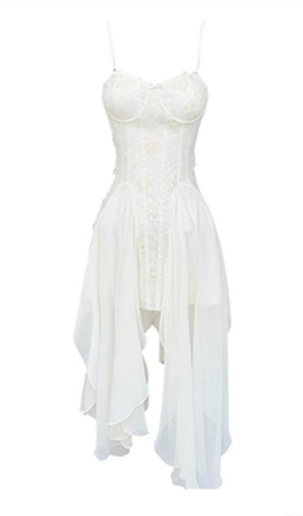 BANDAGE SATIN LACE MIDI DRESS IN WHITE Dresses styleofcb 