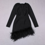 LONG SLEEVES FEATHER MINI DRESS IN BLACK