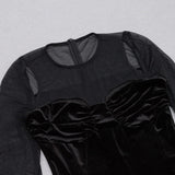 BLACK CREWNECK MESH STITCHED VELVET DRESS