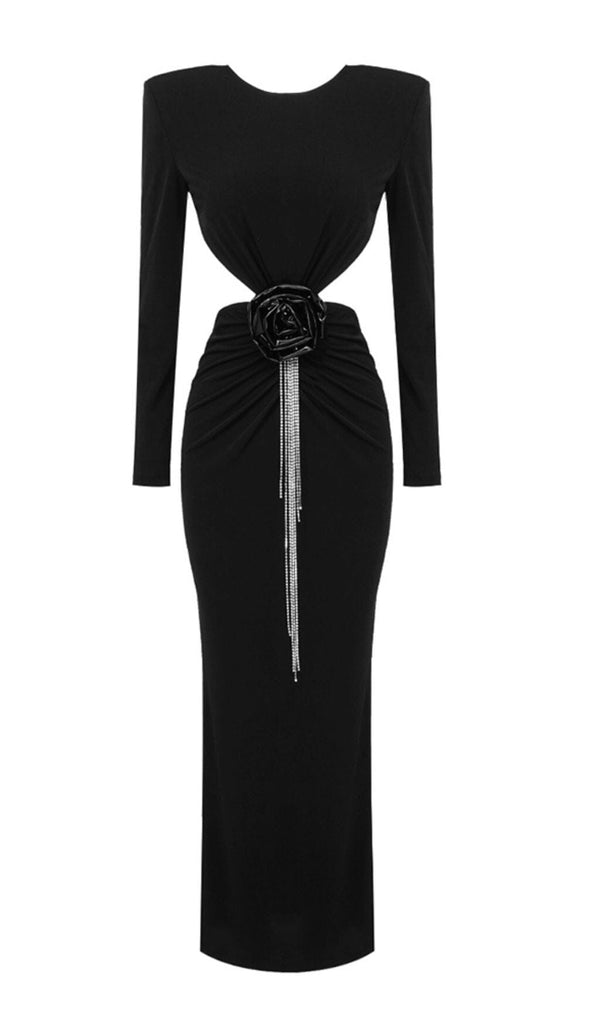 SATIN BACKLESS HIP WRAP MIXI DRESS IN BLACK DRESS styleofcb 