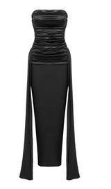 BANDEAU RUCHED MAXI DRESS IN BLACK