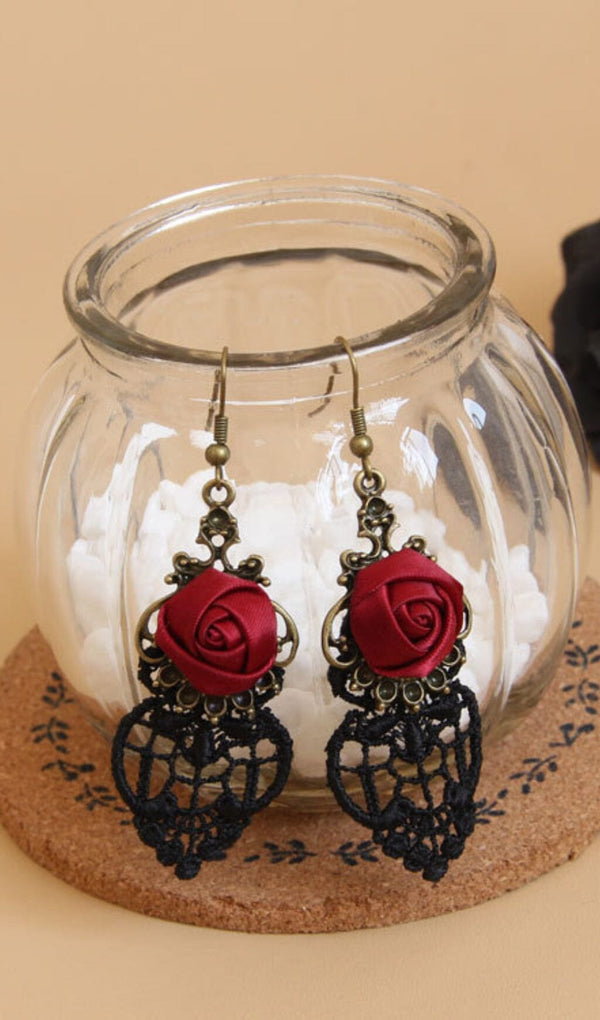 HOLLOW LACE ROSE EARRINGS sis label 