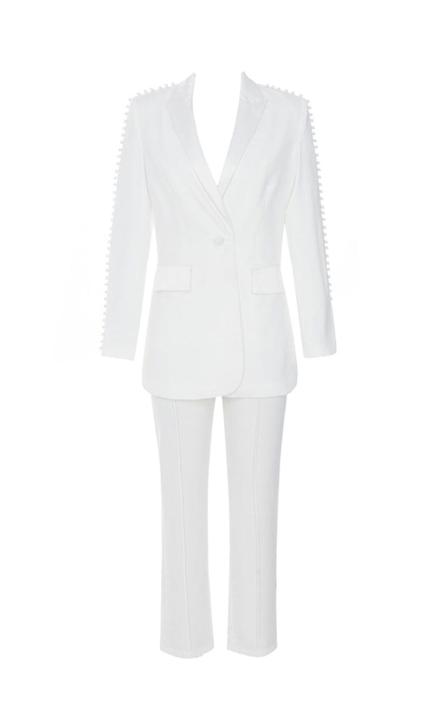 PEARL-DECORATED SUIT IN WHITE