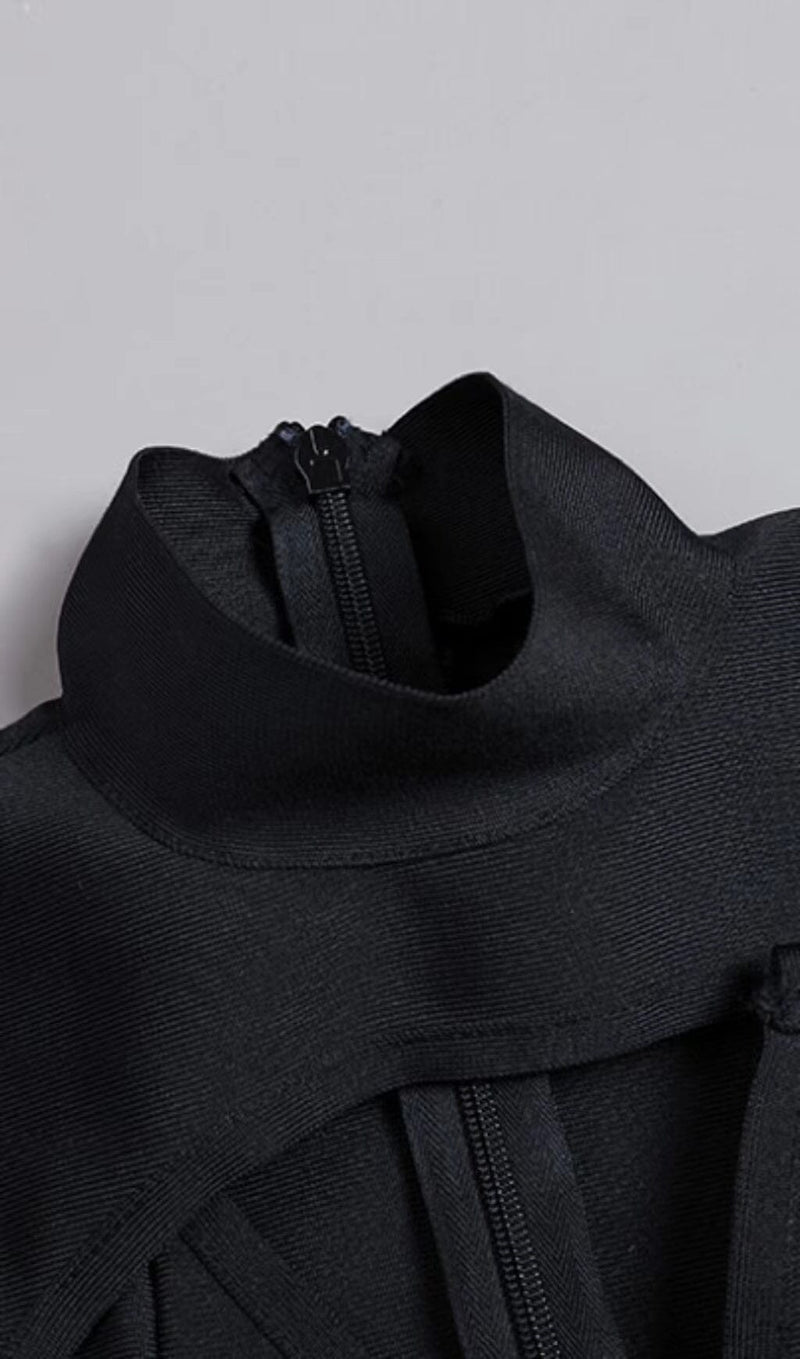 IRREGULAR LACE-UP SLIT DRESS IN BLACK