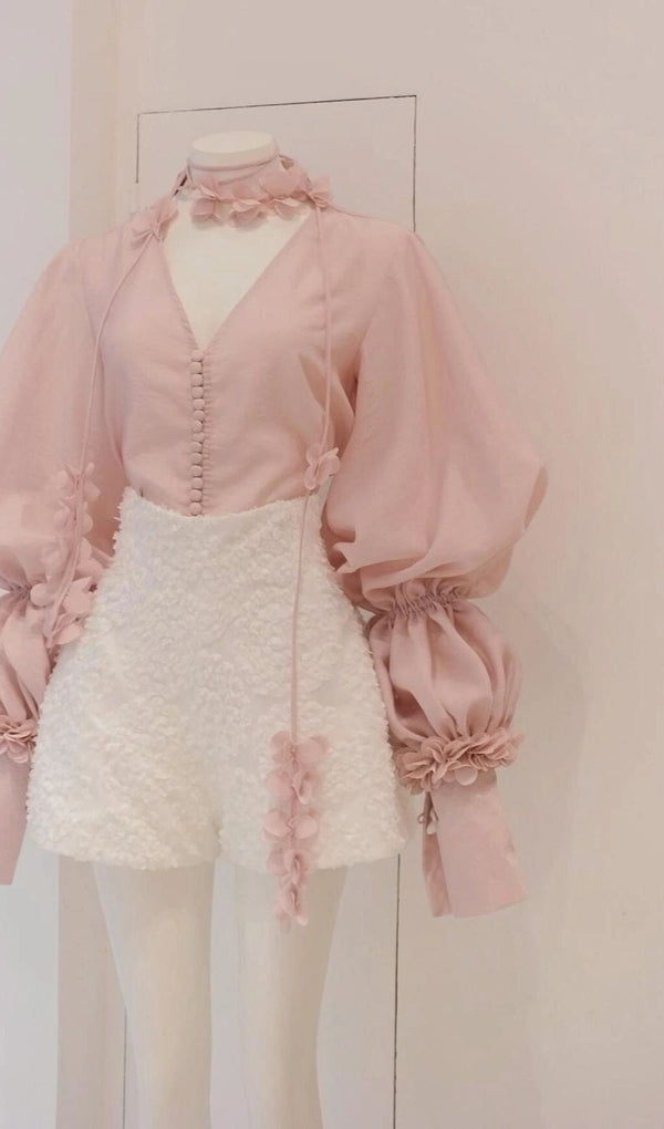 PUFF SLEEVE TWO PIECE SUIT IN PINK