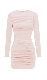 PLEATED SLIM-FIT DRESS IN NUDE PINK