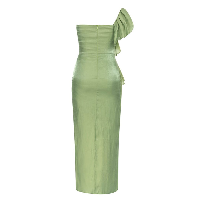 SATIN FOREST CORSET MAXI DRESS IN GREEN