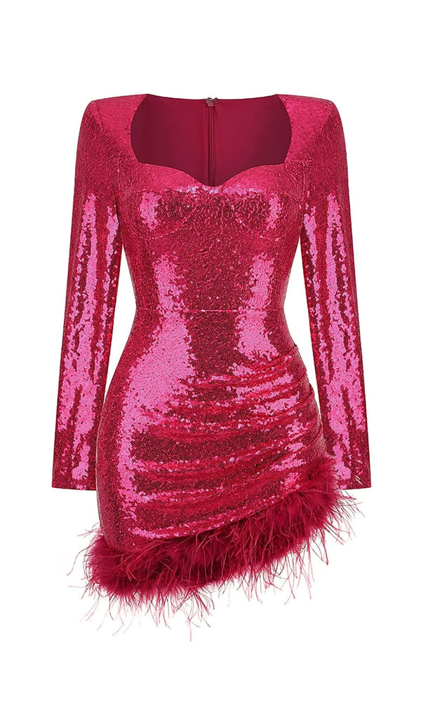 SEQUIN FEATHER MINI DRESS IN PINK Dresses styleofcb 