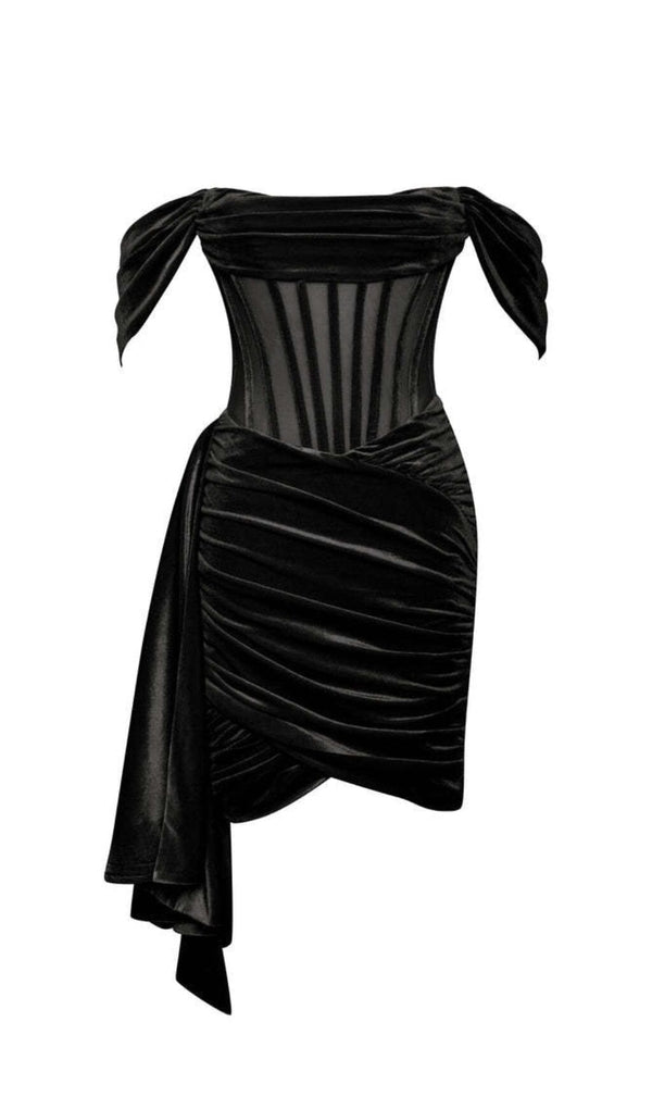 IRISA BLACK DRAPING OFF SHOULDER CORSET DRESS Dresses styleofcb 