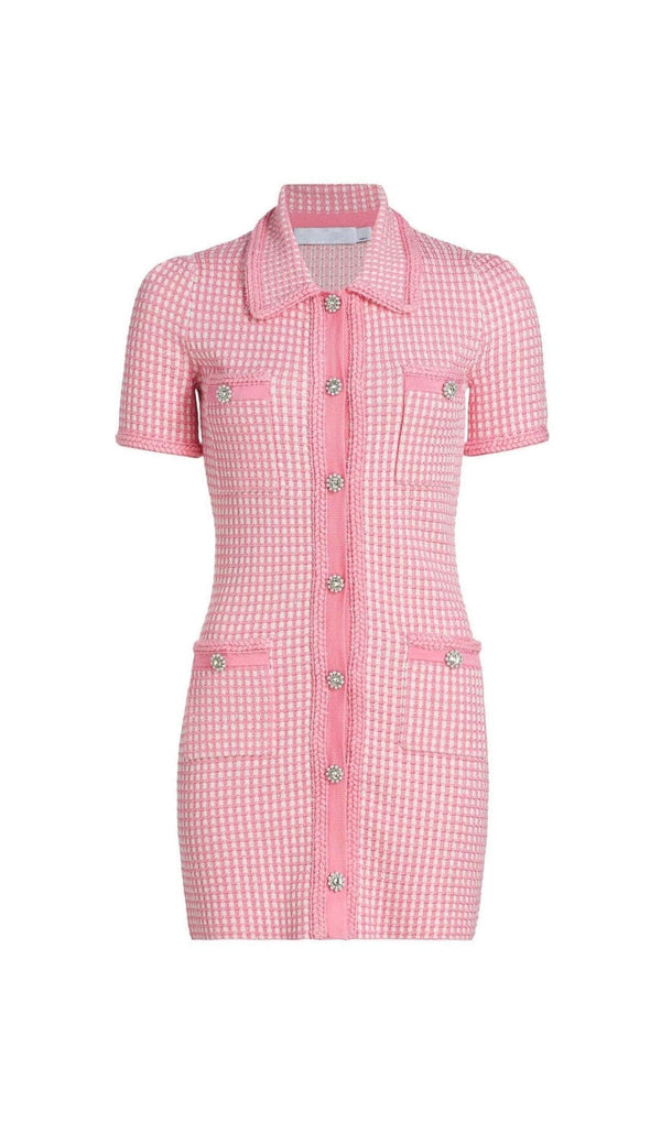 KNITTED BUTTON MINI DRESS IN PINK DRESS STYLE OF CB 