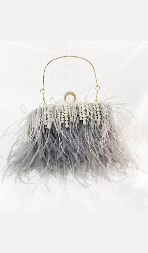 FEATHER PEARL CHAIN CLUTCH