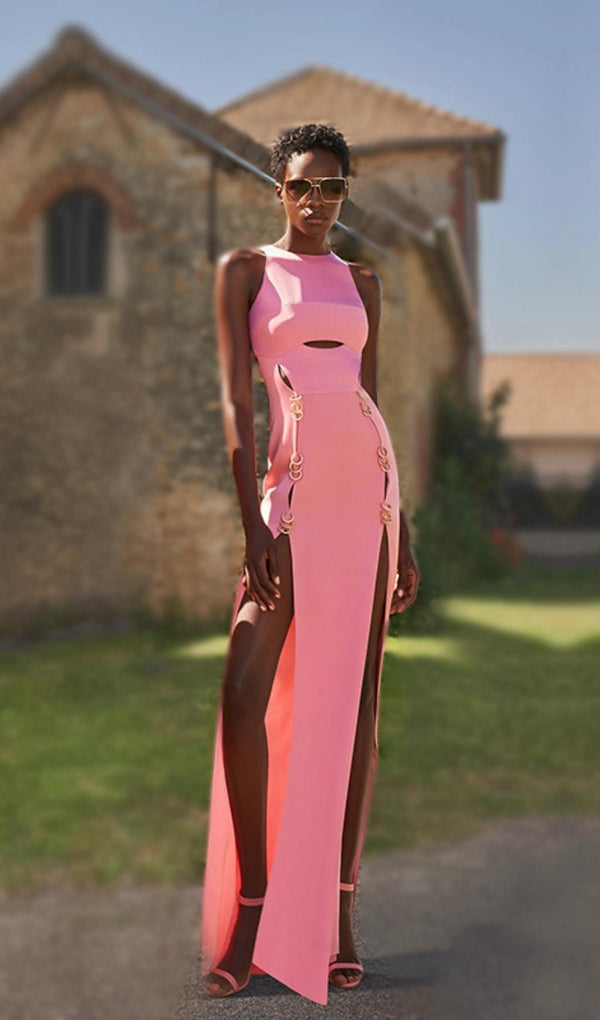 STRAPLESS CUT OUT MAXI DRESS IN PINK