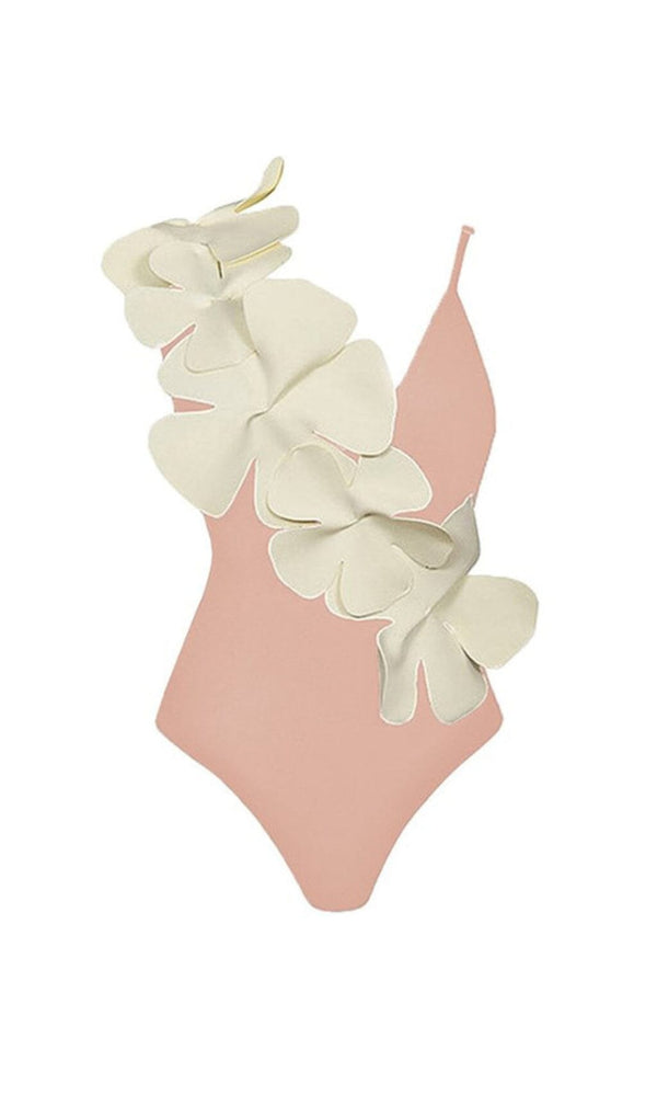 FLOWER DECOR BACKLESS ONE PIECE SWIMSUIT IN PINK