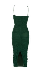 RUCHED MIDI DRESS IN GREEN